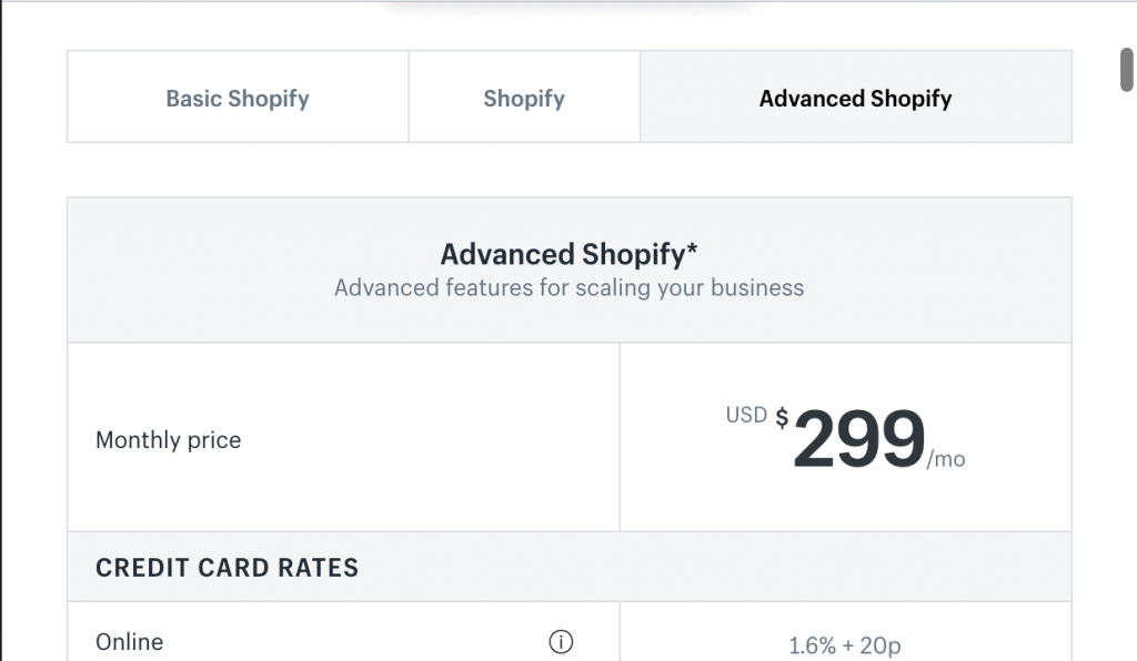 shopify pricing