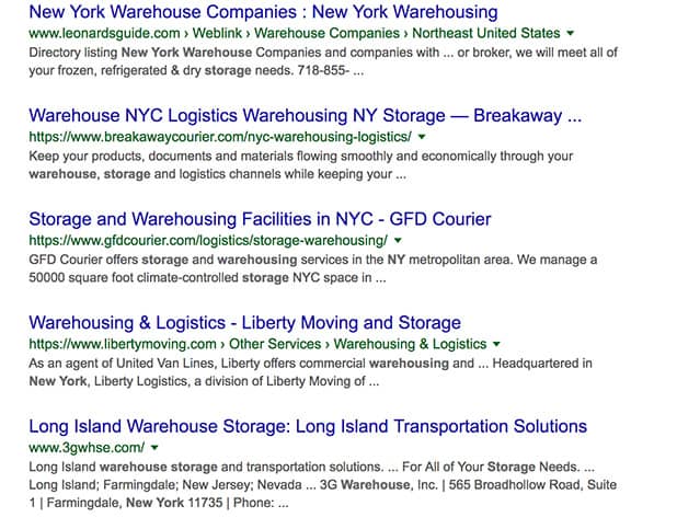 Warehouse Google Search