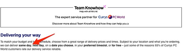 Currys's Same Day Delivery