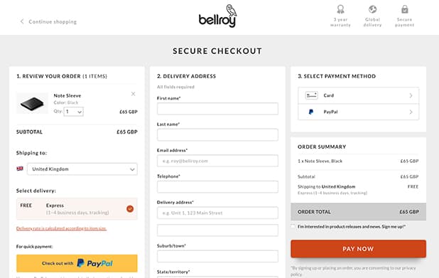 Bellroy Optimized Checkout Process
