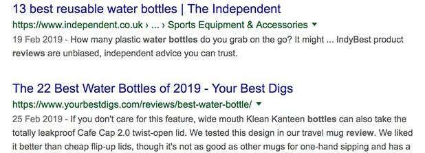 Water Bottle Review Search Results