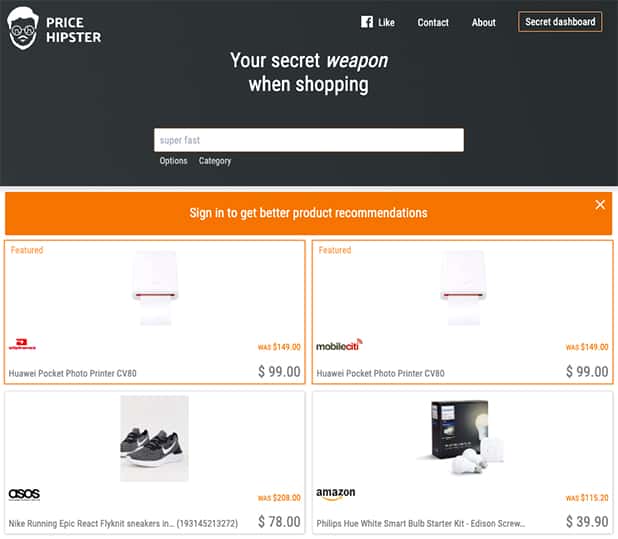 Price Hipster Comparison Shopping Engine