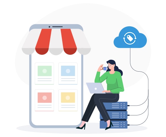 woman sitting on repricing software in the cloud