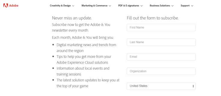 Adobe Subscription Page