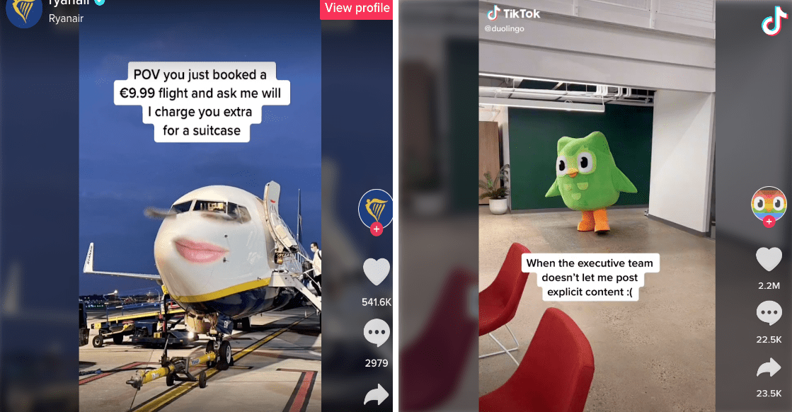 TikTok images for social media strategies - talking plane and walking owl