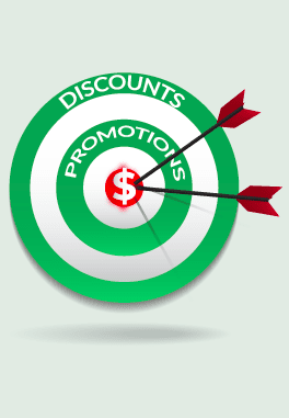 dart with promotion and discounts targets on it