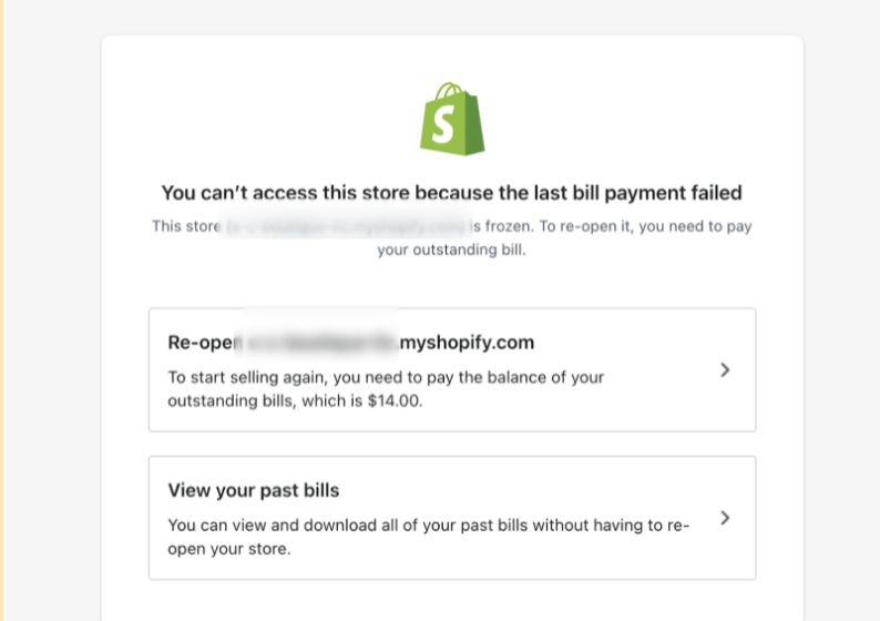 Panel of Shopify Payment Failed