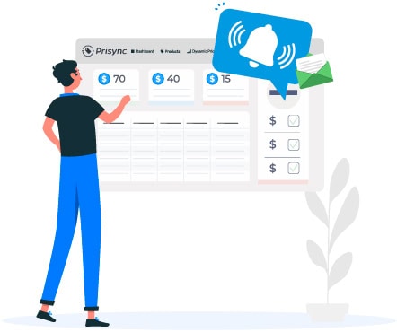 A person is checking the notifications and price change informations from Prisync’s dashboard.