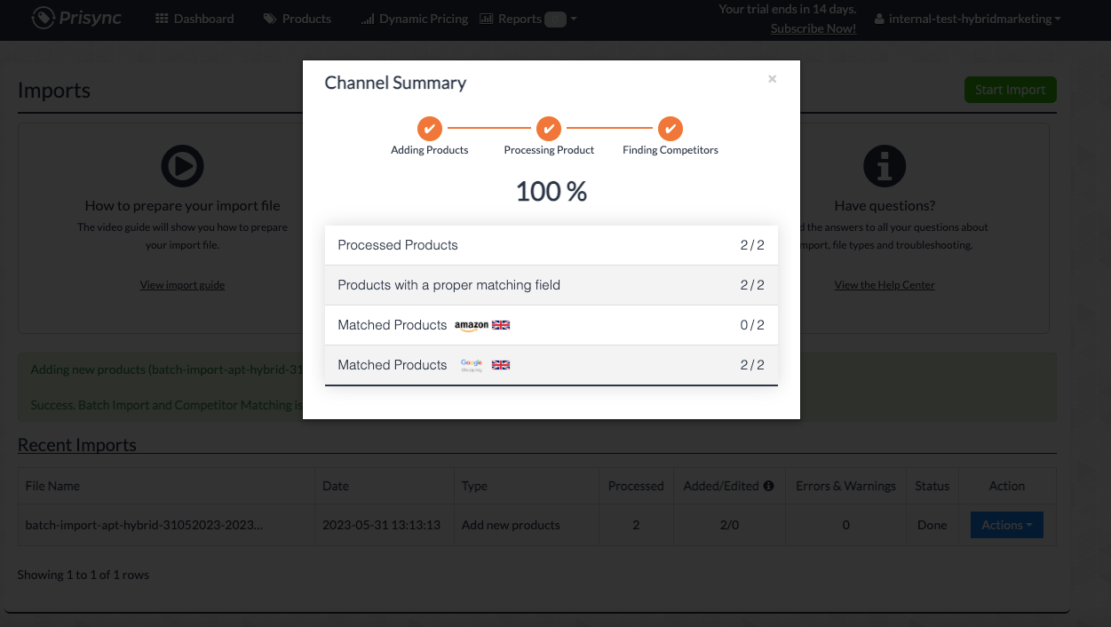 channel summary for competitor tracking