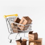 Amazon delivery boxes inside of a shopping cart