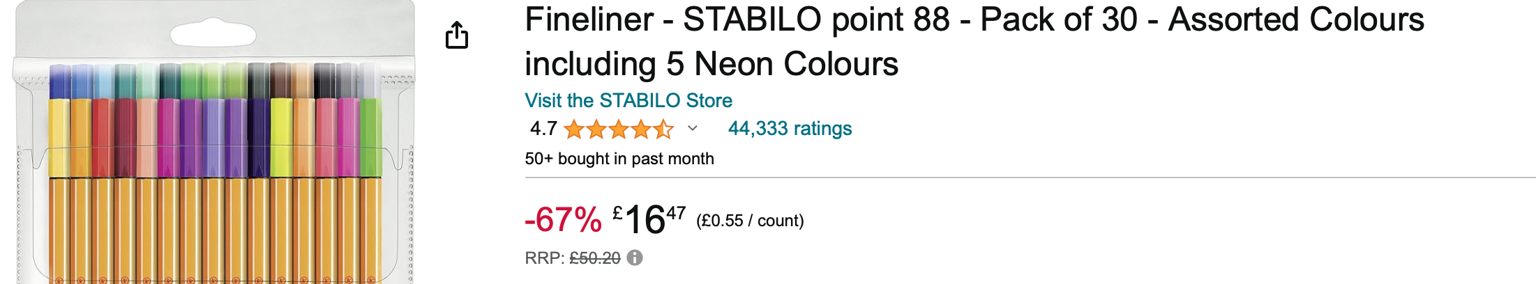 Fineliner - STABILO point 88 - Wallet of 30 - Assorted colors incl 5 neon  colors