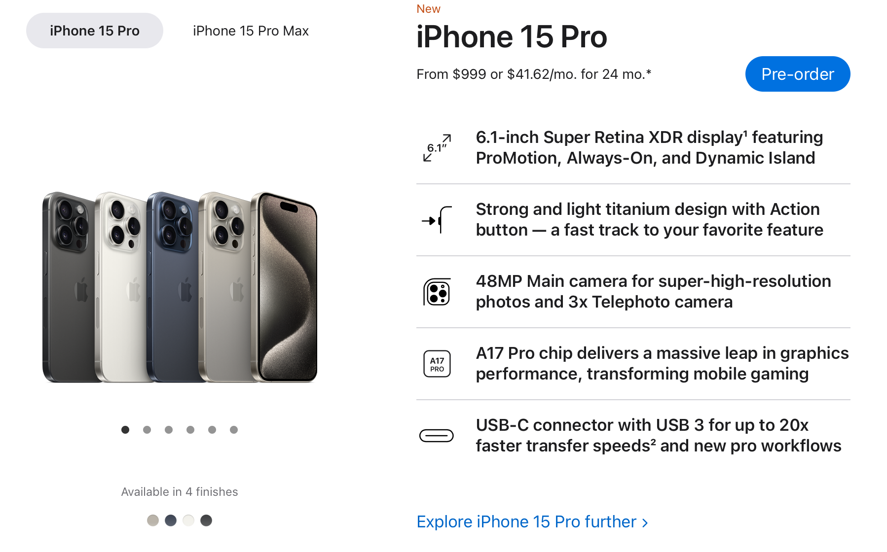 Technical requirements of iPhone 15 Pro