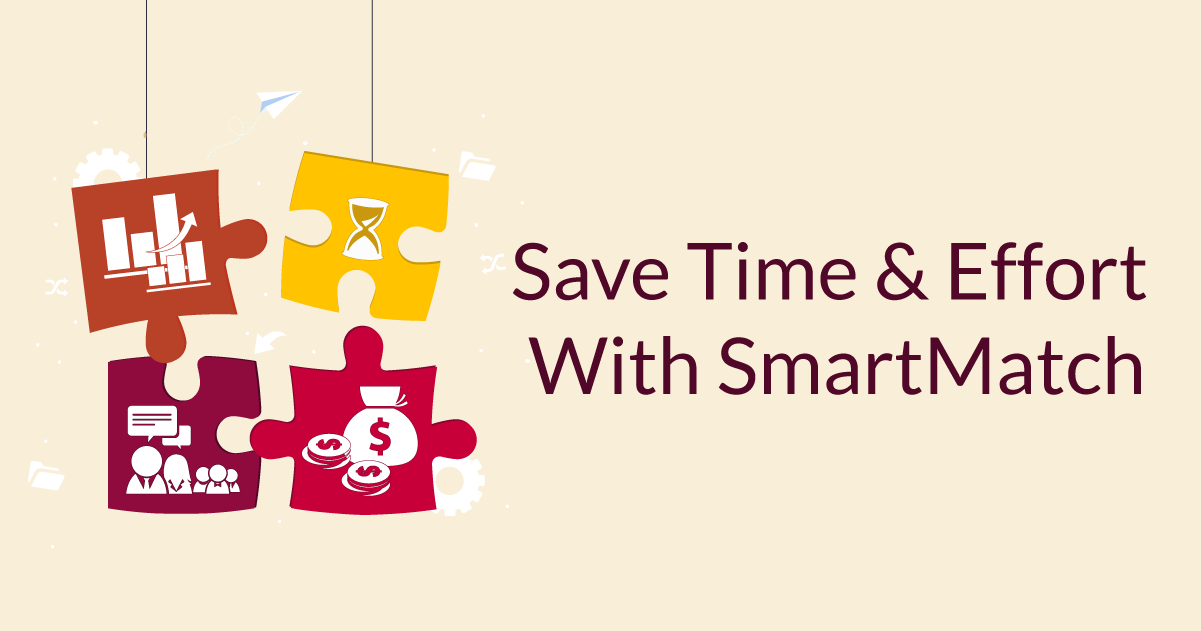 Save time and effort with SmartMatch blog post that shows charts, money, conversation bubbles, and hourglass as puzzle pieces