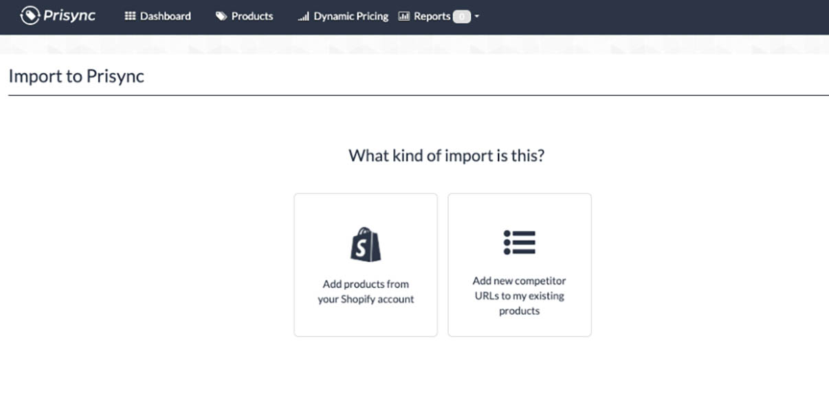 data import to Prisync from Shopify account