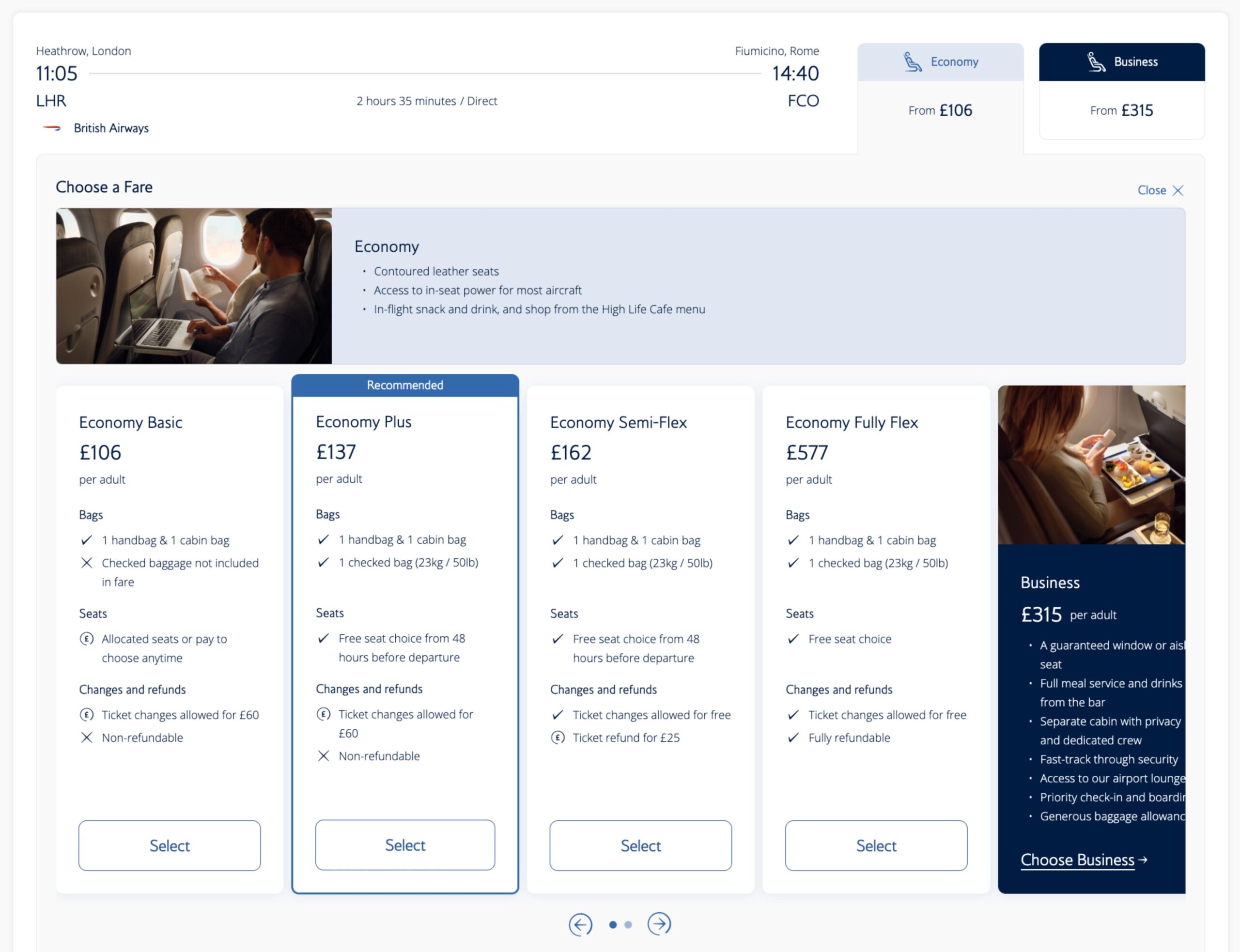 british airways ticket price anchoring