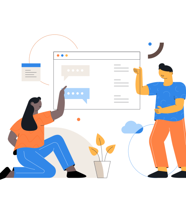 two person working together on a screen