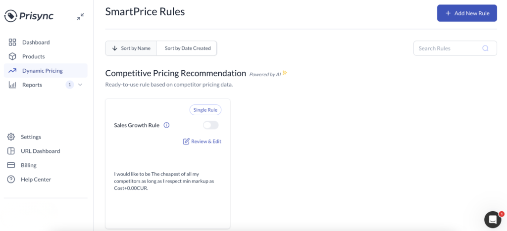 competitive price recommendation - smart price rule
